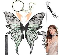Fairy Wings Butterfly Wings Adults, Halloween Angel Costumes Accessories | Butterfly Elf Dress up Set, Angel Wings Princess Fancy Dress Up Costumes for Halloween Birthday Chrismas Party Cosplay
