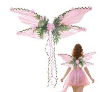 Fairy Wings, Butterfly Wings For Women Girls, Halloween Costume Angel Wing, 34 x 82cm Nature Costume Wing With Pink Flowers Leaves And Vines For Fantasy Fairy Costumes Cosplay Halloween Party