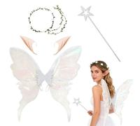 Fairy Wings Costume Set - 4-Piece Tinkerbell Style Outfit with Butterfly Wings, Elf Ears, Sparkly Fairy Wand & Flower Headband Perfect for Fancy Dress Balls, Cosplay & Dress-Up Parties (white)