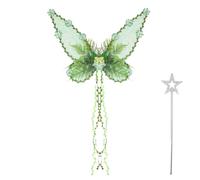 Fairy Wings Costume Set for Girls Women - Cosplay Accessories Butterfly Wings with Magic Wand, Fairy Flower Costume Wings for Halloween Chrismas Party (Green2)