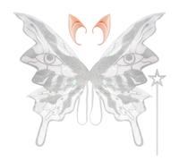 Fairy Wings for Adult Women Girls, Butterfly Wing Fairy Costume Set with Elf Ears Magic Wand Angel Fancy Dress for Halloween Birthday Christmas Party Dress Up