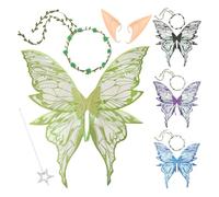 Fairy Wings for Costume, Complete Angel Wings Costume with Flower Tiara, and Ear Accessories, Costume for Acting, Parties, Birthday Games