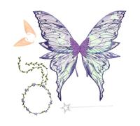 Fairy Wings for Girls Butterfly Costume Dress up Angel Wing with Wand Ears Cosplay Flower Headdress for Wedding Birthday Makeup Role-Playing