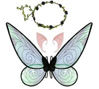 Fairy Wings for Girls Women,Butterfly Wings for Adults, Halloween Costume Angel Wings with Headband Elf Ears Dress Up Cosplay Party (Black)