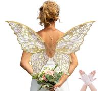 Fairy Wings for Women with Lace Gloves, Large Butterfly Cosplay Wings, Iridescent Costume Wings for Party Photography Props Adult Dress Up Accessories (Gold)