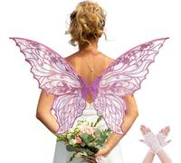 Fairy Wings for Women with Lace Gloves, Large Butterfly Cosplay Wings, Iridescent Costume Wings for Party Photography Props Adult Dress Up Accessories (Pink)