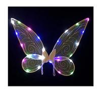 Fairy Wings Halloween Dress Up LED Light Up Sparkly Sheer Elf Angel Wings Adult Kids Butterfly Fariy Wings Cosplay Costume for Girls Women (White with colored lights)