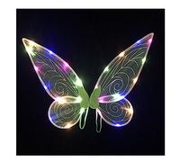 Fairy Wings Halloween Dress Up LED Light Up Sparkly Sheer Elf Angel Wings Adult Kids Butterfly Fariy Wings Cosplay Costume for Girls Women (Green with colored lights)