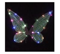 Fairy Wings Halloween Dress Up LED Light Up Sparkly Sheer Elf Angel Wings Adult Kids Butterfly Fariy Wings Cosplay Costume for Girls Women (Black with colored lights)