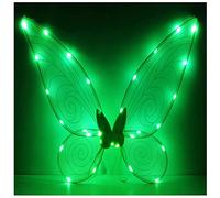 Fairy Wings Halloween Dress Up LED Light Up Sparkly Sheer Elf Angel Wings Adult Kids Butterfly Fariy Wings Cosplay Costume for Girls Women (Green Light)