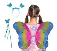 Fairy Wings Kids, Butterfly Hair Hoop Wand, 48x38cm/18.9x14.96 Inches Costume Accessory Set Fairy Wand and Headband 3 Pieces, Multicolor for Toddler Cosplay Festival Dress Up Play