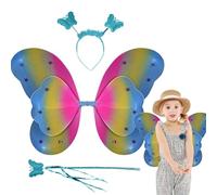 Fairy Wings Set, Butterfly Hair Hoop, 18.9x14in Magic Wands Accessory, Lightweight Costume Pieces, Colorful Dress Up Kit for Toddler, Kids, Cosplay, Festivals, Parties