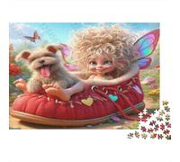 Fairy with Dog 1000pcs Jigsaws for Adults 12+, Recycled Premium Paper, Mini Fairy & Pup, Challenging Activity, Stress Relief Relaxation, Great Home Wall Art Decor Gift 70x50cm/1000pcs