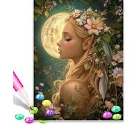 Fairy with Moon 5D Diamond Art Kits Adults 12x16 Inch Diamond Art Kit for Beginners, DIY Full Drill Diamond Painting Gem Art and Crafts, for Gift Home Wall Decor 10258