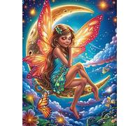 Fairy with Rainbow Wings on A Crescent Moon 300 Piece Complete Jigsaw Puzzle Set Science Fiction Magical Dream Teens Beginners Educational Challenge Puzzle Fans Group Play Anniversary Quality Materi
