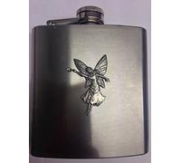 Fairy With Wand PP-G22 English Pewter Emblem on a 6oz Stainless Steel Hip Flask with Captive Top