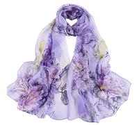FAIRYAGATE Purple Scarf Scarfs for Women Lightweight Sunflower Floral Print Silk Chiffon Ladies Scarves Wrap Large Light Spring Summer UK A4422
