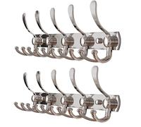 FairyCity Coat Hooks Wall Mounted 2 Pack Metal Coat Hooks Rail,5 Tri Hooks Wall Coat Hanger Rack for Great Home Storage Organization in Bedroom,Bathroom(Silver)