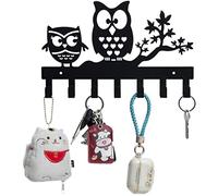 FairyCity Keys Holder for Wall Metal Vintage Owl Keys Hook-27cm*17cm Home Decor Key Hanger Decorative with 7 Hooks Black