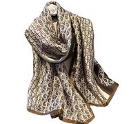 FairyCity Womens oversized Luxury Silk Scarf Long Satin Scarf Lightweight Fashion Shawl Wrap, Fc1004 Coffee Letter D, One Size