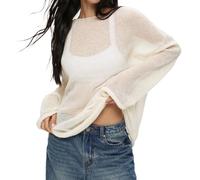 Fairycore Cottagecore Clothing Y2K Aesthetic Pullover Grunge Cyber Blouse Long Sleeves Crochet Streewear Tops, Beige, One Size