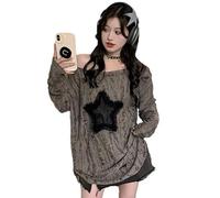 Fairycore Cottagecore Clothing Y2K Aesthetic Stars Pattern Pullover Grunge Acubi Blouse Crochet Emo Streewear Tops, Gray, XXXXL