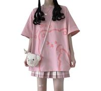 Fairycore Graphic Tees for Teens Women's Preppy Sweatshirts Grunge Oversized T Shirts Kawaii Baggy Tops Y2K Casual Tops, Pink, Small