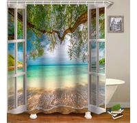 FAIRYGATE Anti Mould Shower Curtain Beach Shower Curtains Waterproof Beach Scene Shower Curtain Set with 12 Hooks for Wet Rooms Bathrooms Outdoor (Beach Pattern 180 * 180cm) B8811