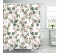 FAIRYGATE Bath Curtain Leaf Shower Curtains Green Spring Botanical Watercolor Plants Bathroom Curtains Bathtub Home Decor Waterproof Fabric Machine Washable with 12 PCS Hooks 180x180cm B8024