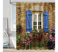 FAIRYGATE Bathroom Curtains Beach Door View Shower Curtain Wet Room Waterproof Anti Mould Proof Resistant Fabric Extra Long Outdoor Garden Scene with Hooks B8525