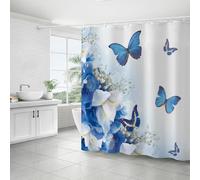 FAIRYGATE Blue Shower Curtain Blue Orchid Floral Butterfly Flower Spring Scenery Waterproof Cloth Fabric Bathroom Curtains Decor Set with Hooks 72x72 Inch B9109