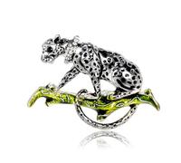 FAIRYGATE Brooch Badge Crystal Leopard Head Brooches Rhinestone Retro Animal Pins Spotted Lapel Pin Domineering Suit Breastpins Clothing Scarf Accessories for Men B2337