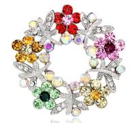 FAIRYGATE Brooch Pins Christmas Brooches Colourful Wreath Flower Lapel Pin Faux Crystal Flower Brooch for Women Ladies, B4112