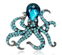 FAIRYGATE Brooch Pins for Women Crystal for Blue Octopus Brooch for Halloween Vintage Rhinestone Lapel Pin for Wedding, B3111