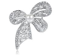 FAIRYGATE Crystal Brooch Rhinestone Bow Brooches Pins Dress Elegant Anti Light Fashion Gift for Women Ladies Clothes Accessories, B4617
