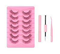 FAIRYGATE Eyelashes Natural False Eyelashes Strip Lashes Fluffy Eyelash Faux Mink Lash Wispy Lashes Soft Thick 7 Pairs with Glue and Pink Tweezers B5309