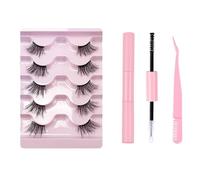 FAIRYGATE Fake Lashes Lashes Natural Look False Eyelashes Half Lashes Dramatic Fluffy Eye Lashes Short Wispy 5 Pairs Mink Lash with Glue and Pink Tweezers B5109