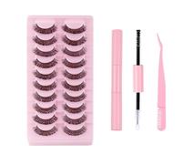 FAIRYGATE Fluffy Eyelashes Lashes with Glue 10 Pairs False Eyelashes Natural Look Faux Mink Fluffy Eyelash Wispy Strip Lash Thick Volume Lashes B5114