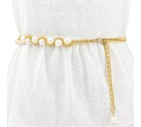 FAIRYGATE Gold Chain Belt Women's Belts Teen Costume Pearl Waist Adjustable Jewel Rhinestones Cosplay Accessories for Women Halloween Party A6419