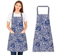 FAIRYGATE Kitchen Aprons for Women with Pockets Blue Waterproof Apron Work Utility & Safety Adjustable Waterdrop Resistant Cooking Bib for Men with Long Ties A3924