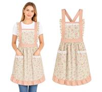 FAIRYGATE Kitchen Aprons for Women with Pockets Ladies Apron Adjustable Bib Chef Cooking for Men with Long Ties for Baking Gardening Catering BBQ A1629