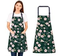 FAIRYGATE Kitchen Aprons for Women with Pockets Waterproof Cooking Apron Adjustable Neck Bib Floral Chef Ladies Baking Gardening A5732