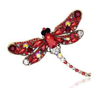 FAIRYGATE Ladies Brooches Crystal Brooch Rhinestone Red Dragonfly Lapel Pin Corsage Vintage Enamel Brooches Ladies Lovely Jewelry,B3614