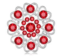 FAIRYGATE Ladies Brooches Red Austrian Crystal in Bright Sliver Tone Metal Openwork Diamond Heart Brooch, B3007