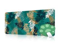 FAIRYGATE Large Mouse Mats XXL Protector Mat with Non Slip Base Thick Stitched Edges Waterproof for Gaming Office Work Home Green Leaves B6801-M
