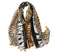 FAIRYGATE Leopard Print Scarf for Women Ladies Scarves Large Long Lightweight Fringed Headscarf Linen Sheer Shawl Wrap Practical Gifts Scarfs 18240