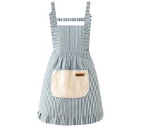 FAIRYGATE Linen Apron Woman Apron with Pockets Stripe Adjustable Cotton Linen Kitchen Chef Bib Apron for Cooking BBQ Baking Gardening Household Cleaning Restaurant A1527