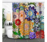 FAIRYGATE Long Shower Curtains Boho Colorful Floral Shower Curtain Bohemian Paisley Blossom Flower Water Repellent Bathroom Decorative Curtain 180 x 180 cm B8613
