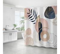 FAIRYGATE Outdoor Shower Curtain Boho Abstract Mid Century Bathroom Curtains Pink Modern Minimalist Aesthetic Geometric Neutral Plant Art Waterproof Polyester Fabric Washable Bath Curtains B9206