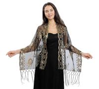 FAIRYGATE Shawls and Wraps Sparkling Floral Print with Tassels Shawl Light Weight Wrap Easy to Care Scarf for Bridal Wedding Evening Party Formal Dresses UC1127